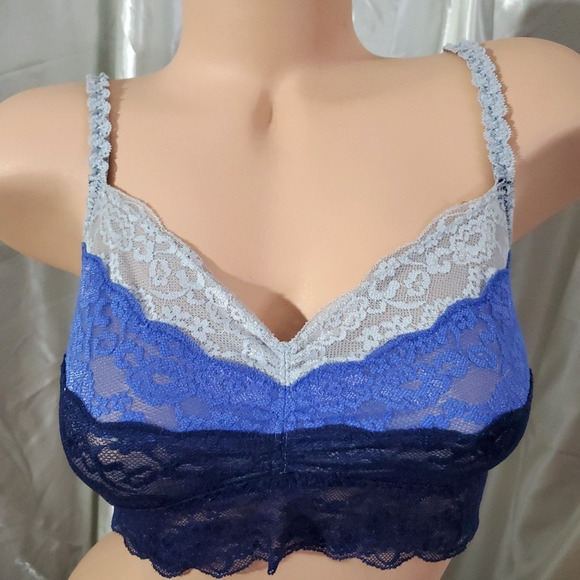 VICTORIA'S SECRET * PINK * Bra Bandeau BLUE LACE Stretch Ombre Striped MEDIUM - Picture 4 of 8
